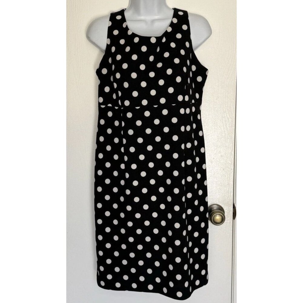 KASPER Women's Black,White Polka Dot Sleeveless A-Line Midi Dress Size 10 NWOT